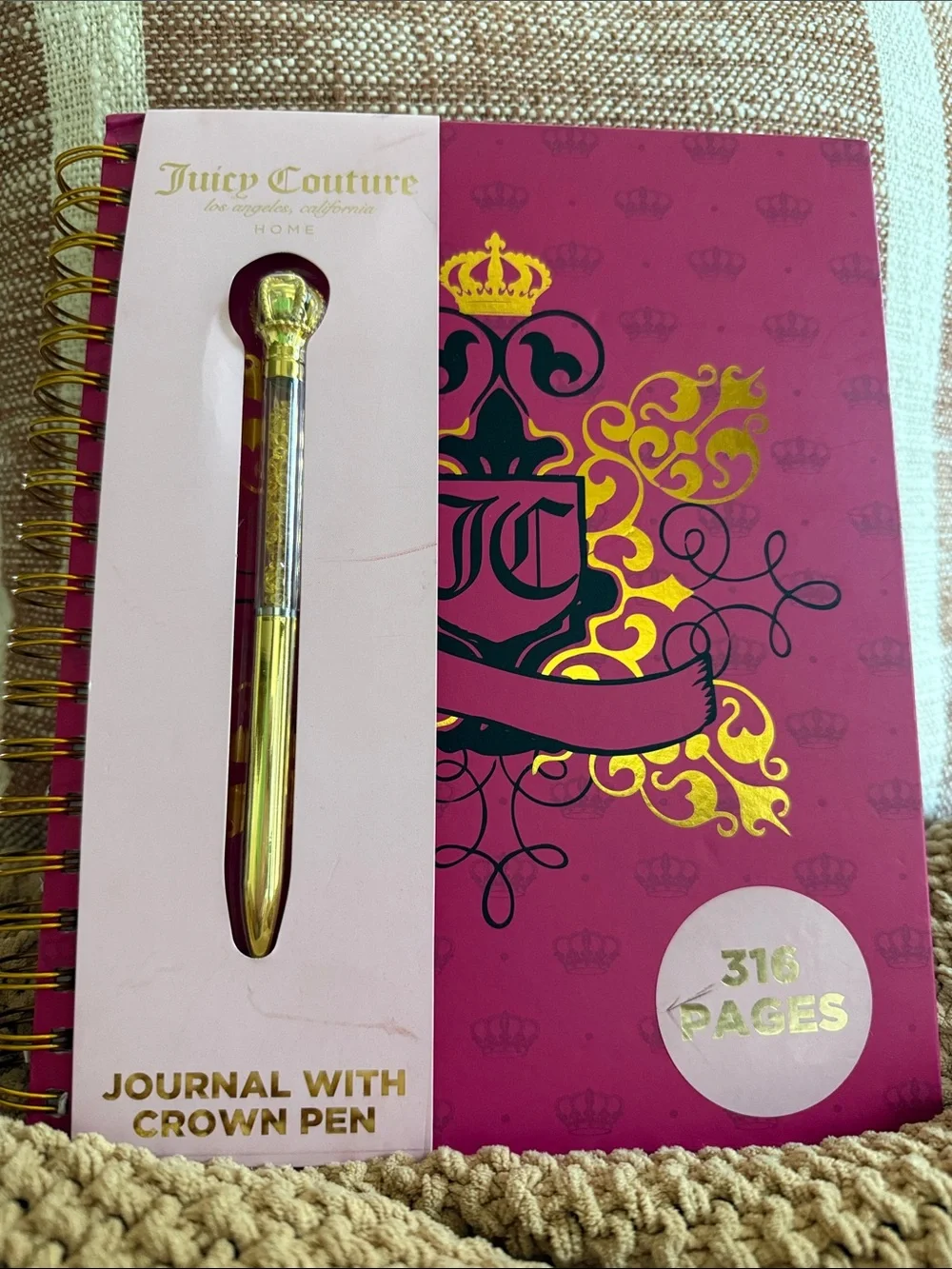 Juicy Couture Pink/Gold Signature Journal with Crown 👑 Gold Pen - New!